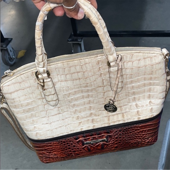 Brahmin Beige and MahoganyDuxberry  Croc-Embossed Satchel - Picture 1 of 1